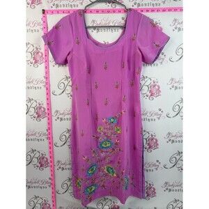 Dress purple Pink Floral Embroidered Dress flowers